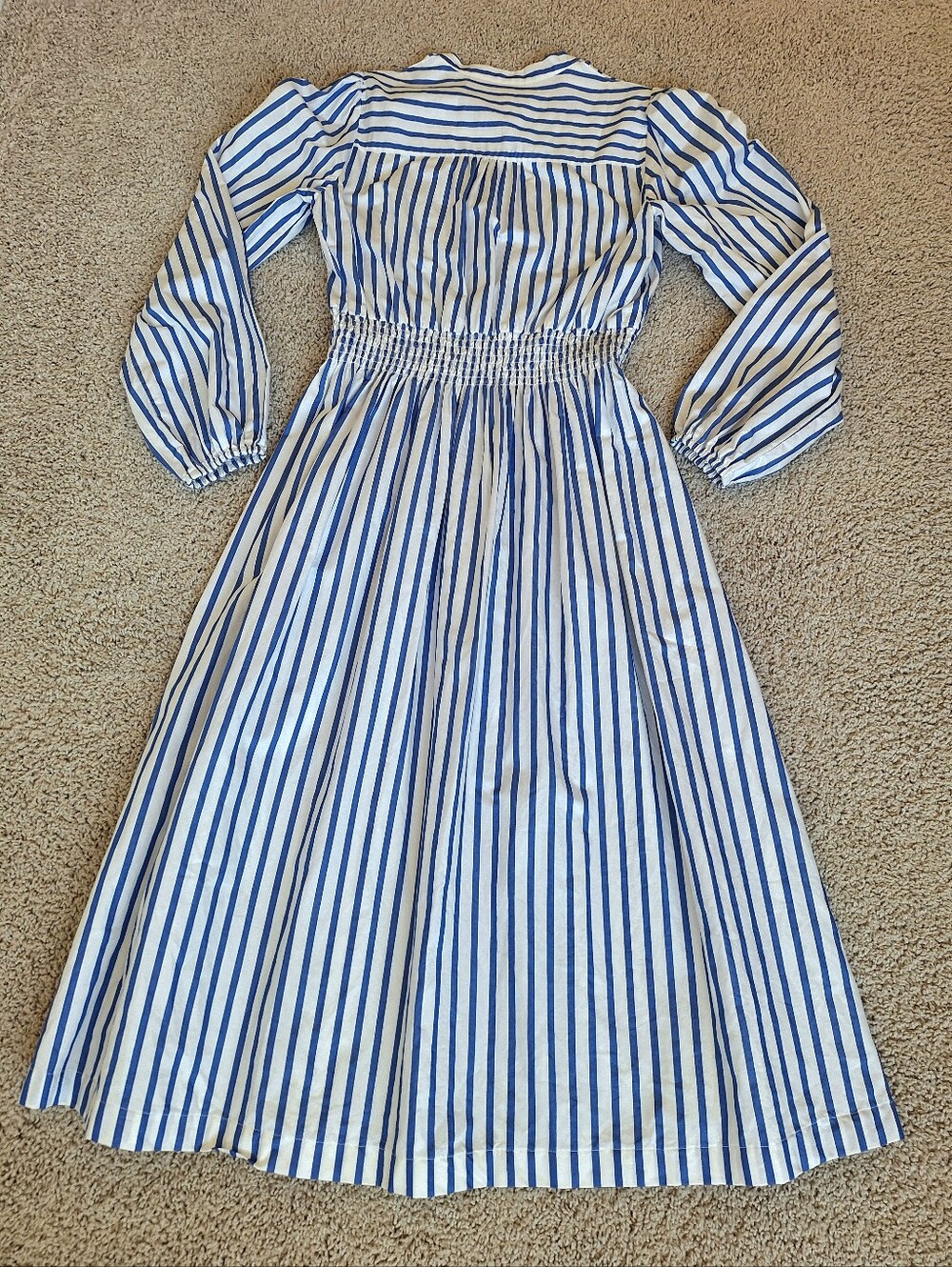 Boden Women's Blue White Striped Cotton Smocked Waist Button Front Shirt Dress 4 - Picture 12 of 13